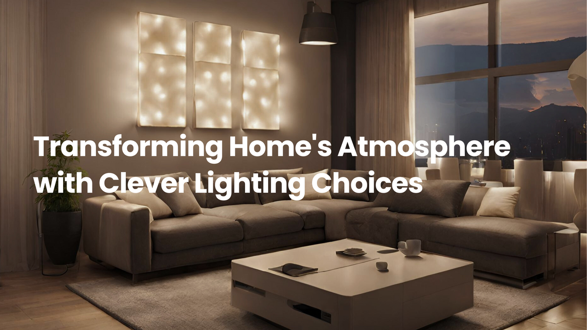 Cozy modern living room with soft ambient wall lights, sectional sofa, coffee table, and warm evening lighting, showing how smart lighting choices transform a home’s atmosphere.