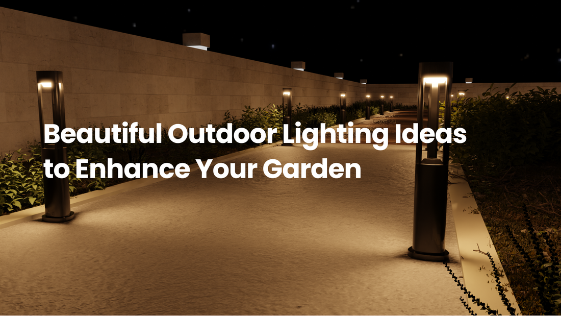 Modern garden pathway illuminated by warm outdoor bollard lights at night, showcasing elegant landscape lighting ideas to enhance safety and ambiance.