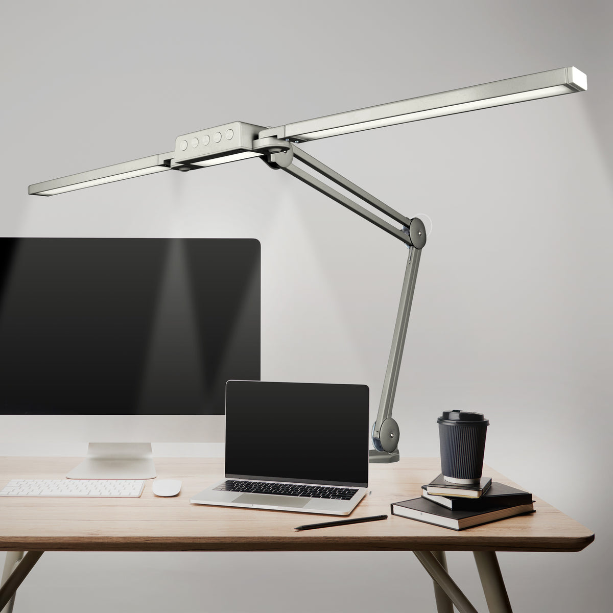 41" Pro LED Task Lamp with Clamp – 3000 Lumens, CRI 95, Dimmable, 3 Color Modes, Silver