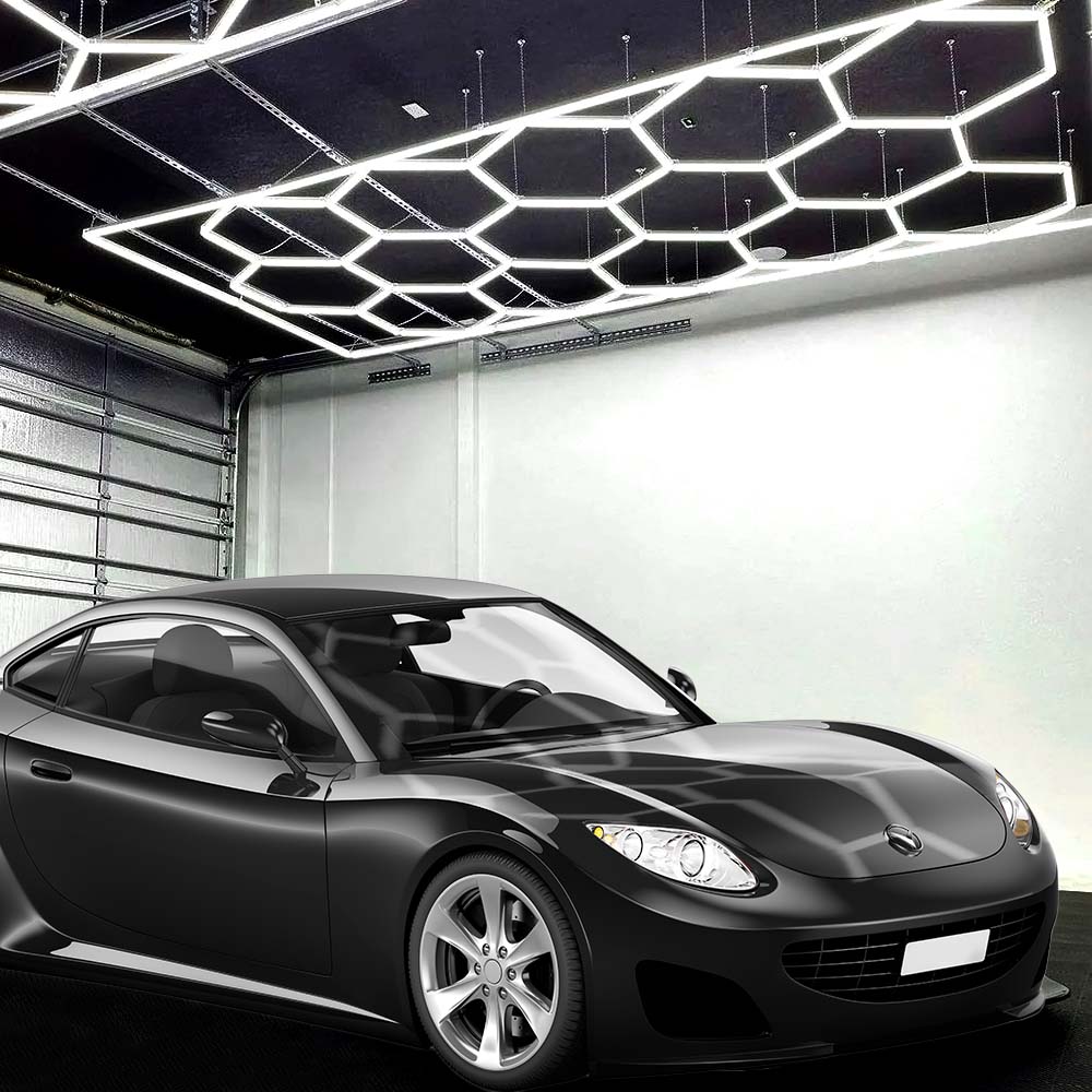 15 Hex Grid LED Ceiling Light with Hanging Kit – 69,600 Lumens for Auto Shop & Gyms, Cool White