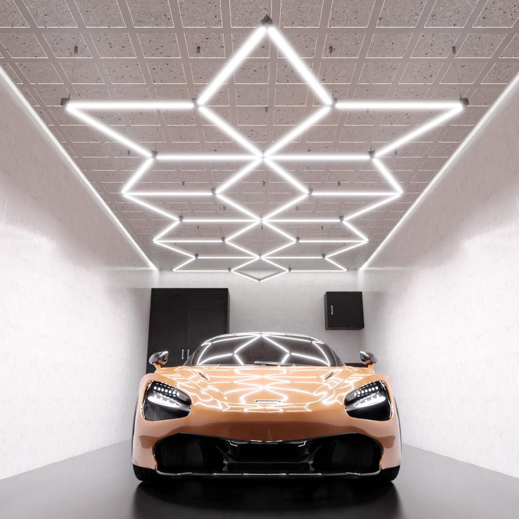 Snowflake Pattern LED Ceiling Light with Hanging Kit for Auto Shops, Salons & Gyms, Cool White