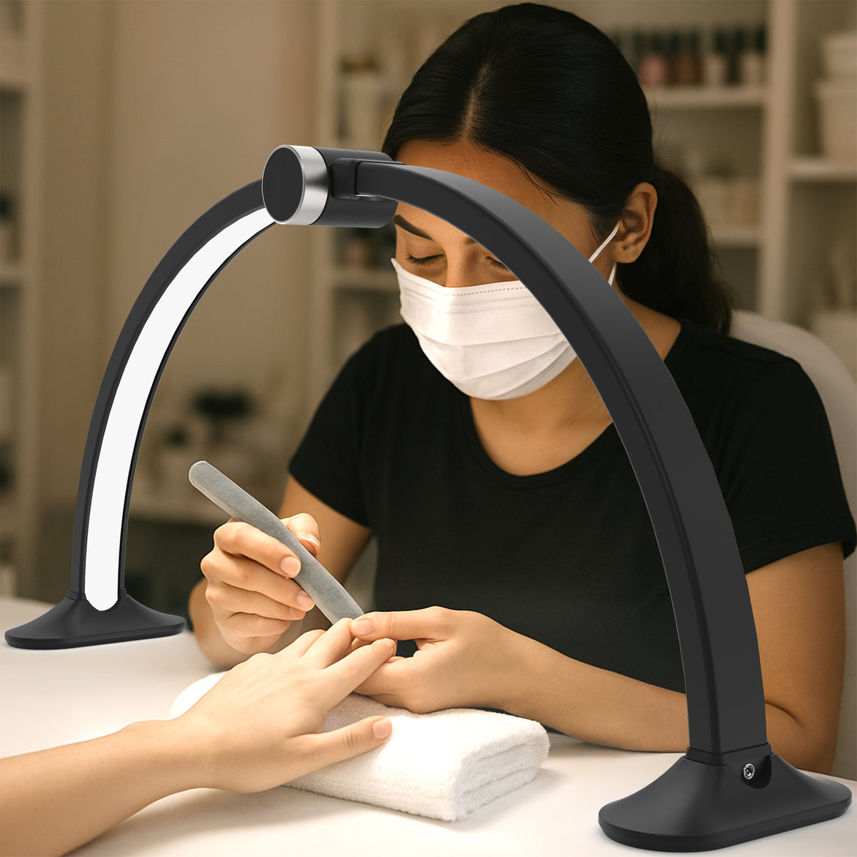 3360 Lumens LED Half Moon Lamp – 3 Color Modes, LCD Display for Nail Techs & Tattoo Artists, Black