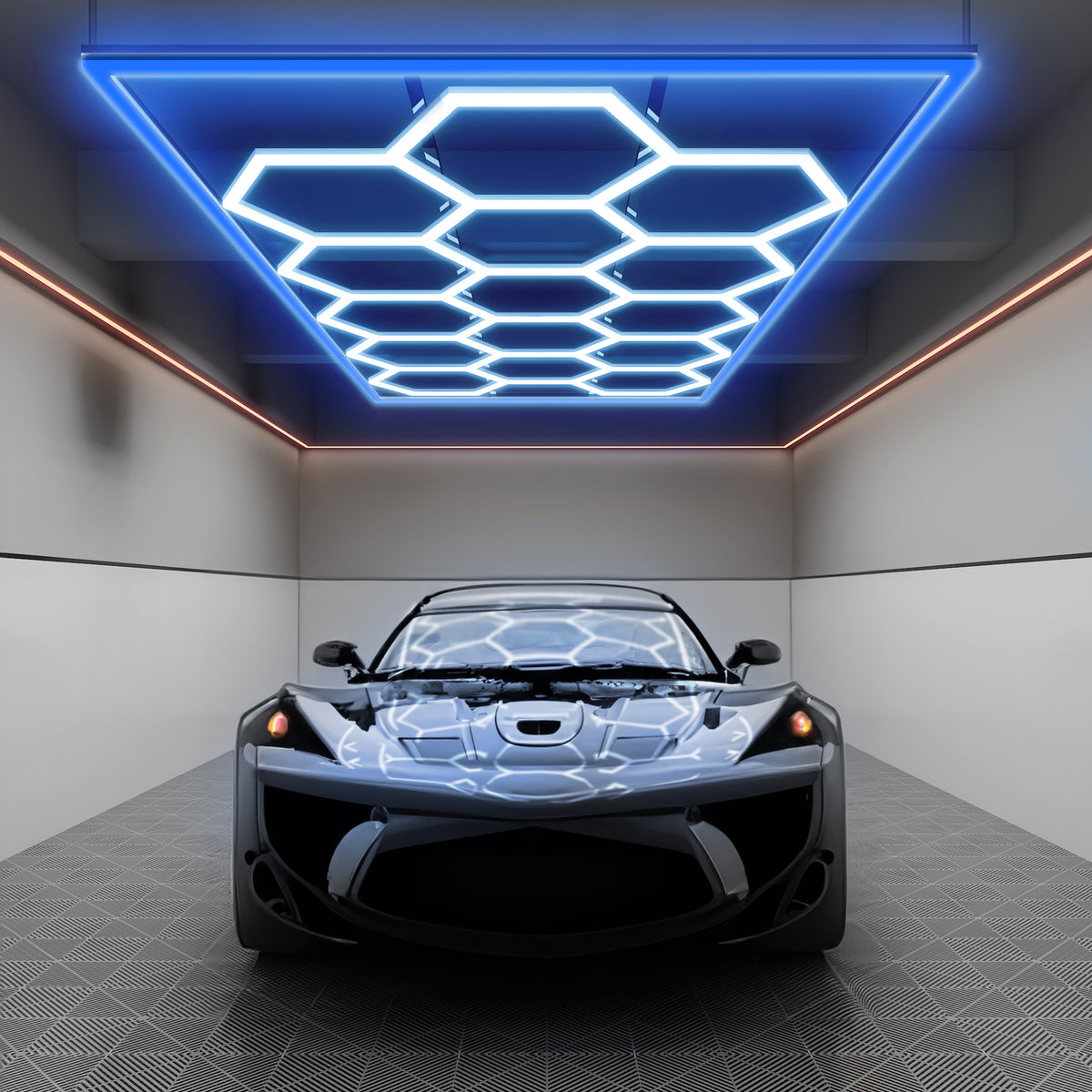69,600 Lumens Ultra-Bright 15 Hex Grids LED Ceiling Light for Auto Shops, Salons & Gyms, Blue