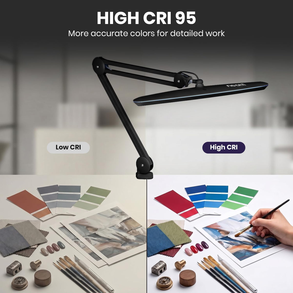 Pro 2200 Lumens LED Desk Lamp – True Color Accuracy CRI 95, 23-Inches Wide, Dimmable, Black
