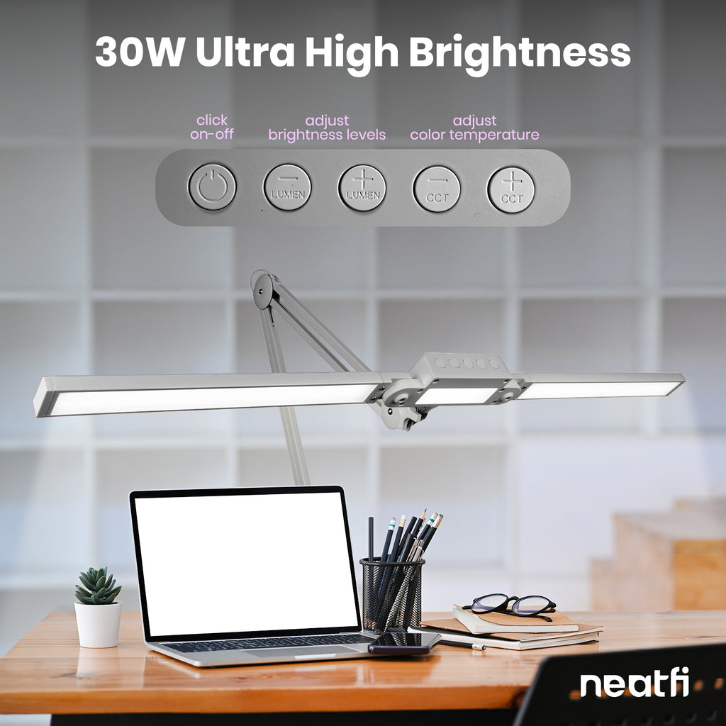 41" Pro LED Task Lamp with Clamp – 3000 Lumens, CRI 95, Dimmable, 3 Color Modes, Silver