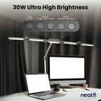 44" Pro LED Desk Lamp with Clamp – 3000 Lumens, CRI 95, Dimmable, 3 Color Modes, Silver