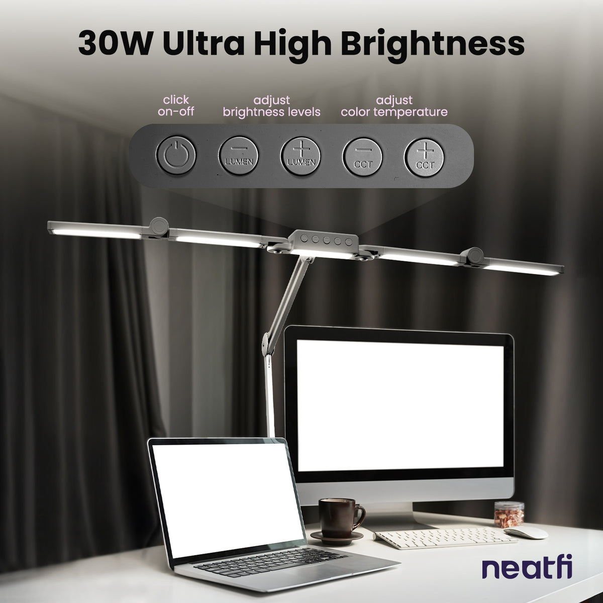 44" Pro LED Desk Lamp with Clamp – 3000 Lumens, CRI 95, Dimmable, 3 Color Modes, Silver