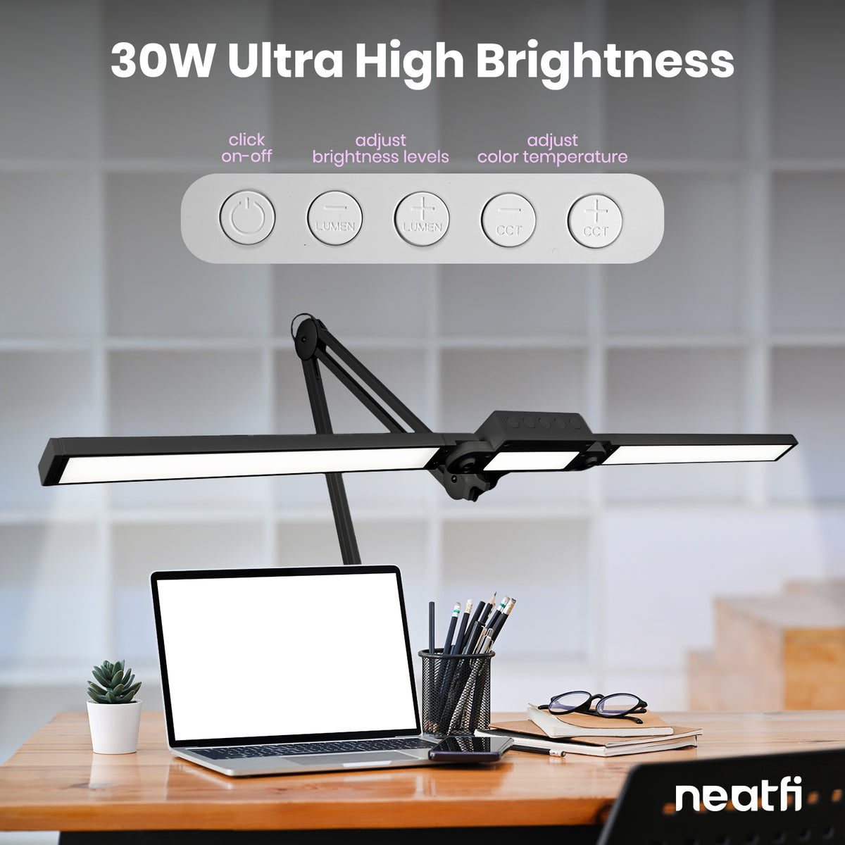 41" Pro LED Task Lamp with Clamp – 3000 Lumens, CRI 95, Dimmable, 3 Color Modes, Black