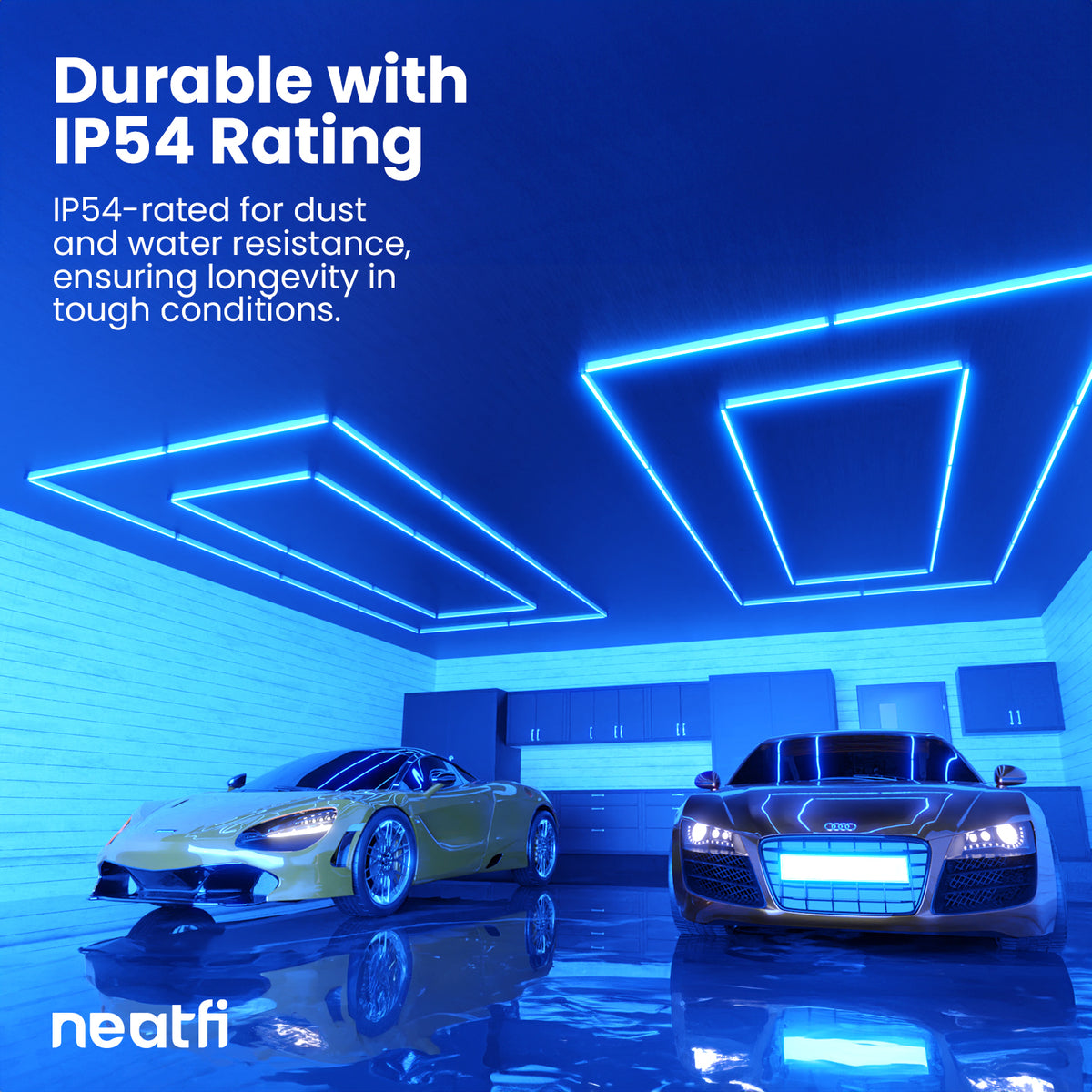 2 Rectangles LED Car Garage Light – 35,200 Lumens, Easy Installation for Shops & Gyms, Blue