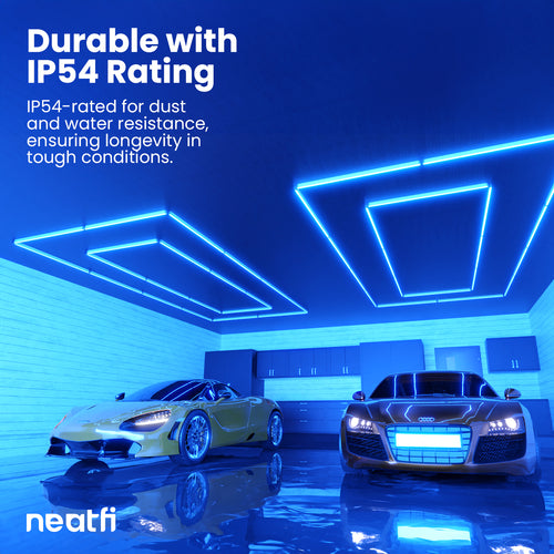 2 projecteurs LED rectangulaires pour garage – 35 200 lumens, installation facile pour magasins et salles de sport, bleus