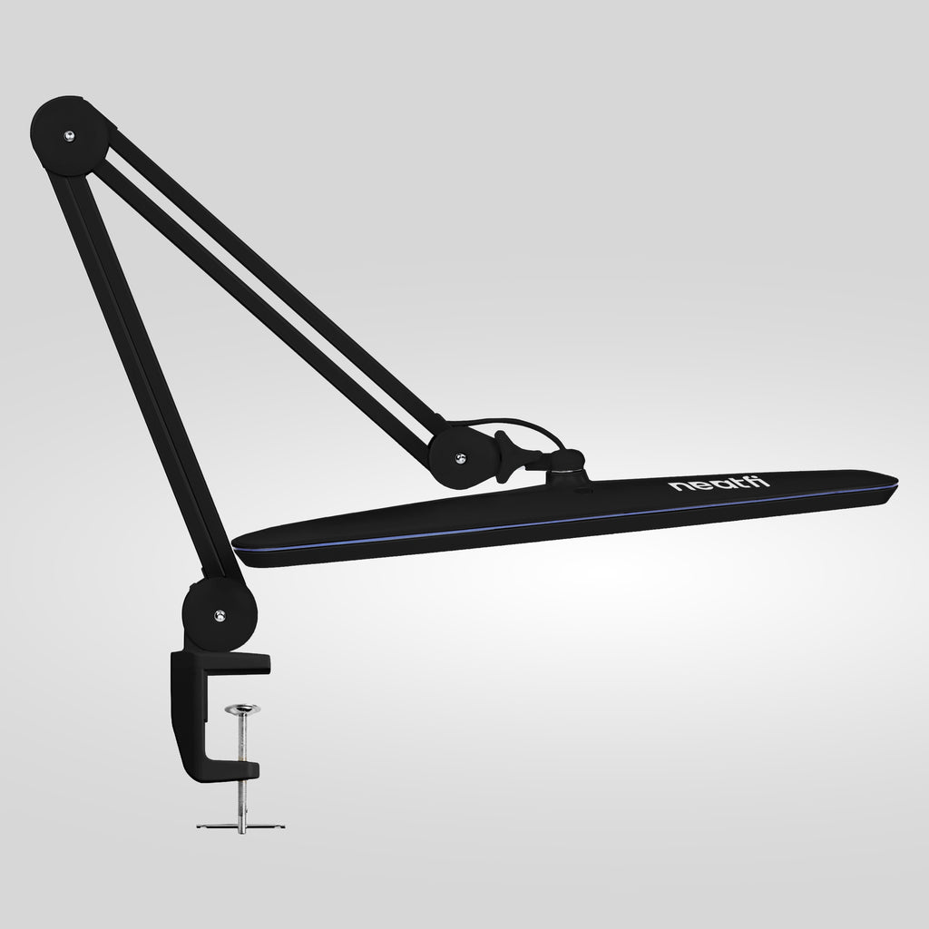 2200 Lumens LED Desk Lamp with Clamp – 23" Wide, 3 Light Modes for Workbench & Home Office, Black