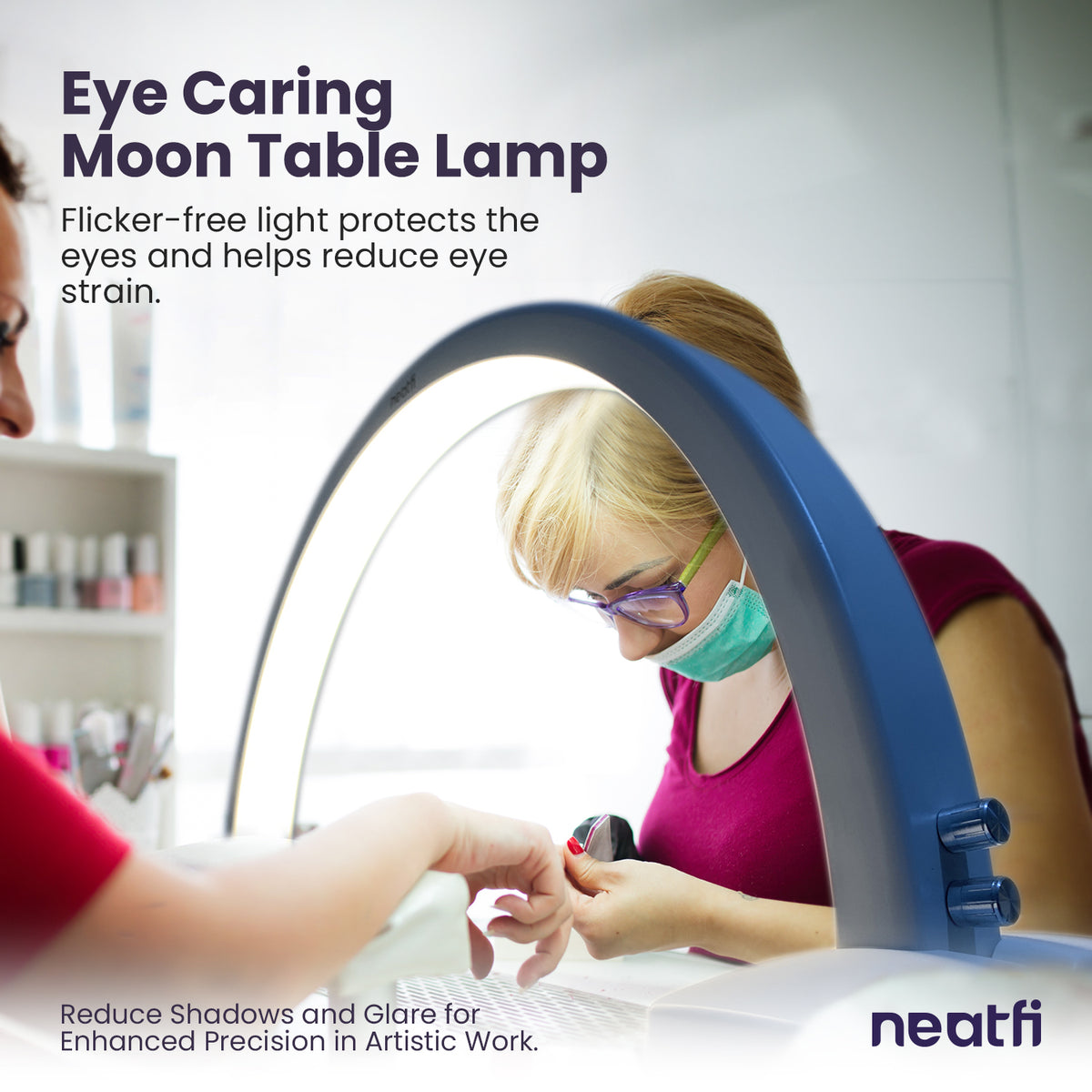 LED Half Moon Light – 1600 Lumens, 3 Color Modes, Dimmable Task Light for Nail Techs & Estheticians