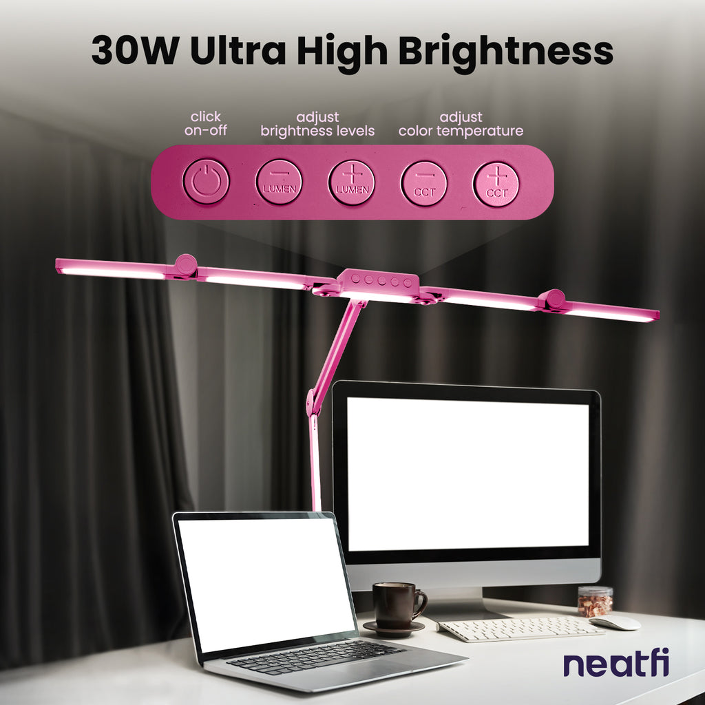 44" Pro LED Desk Lamp with Clamp – 3000 Lumens, CRI 95, Dimmable, 3 Color Modes, Pink (Good-as-New)
