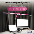 44" Pro LED Desk Lamp with Clamp – 3000 Lumens, CRI 95, Dimmable, 3 Color Modes, Pink (Good-as-New)