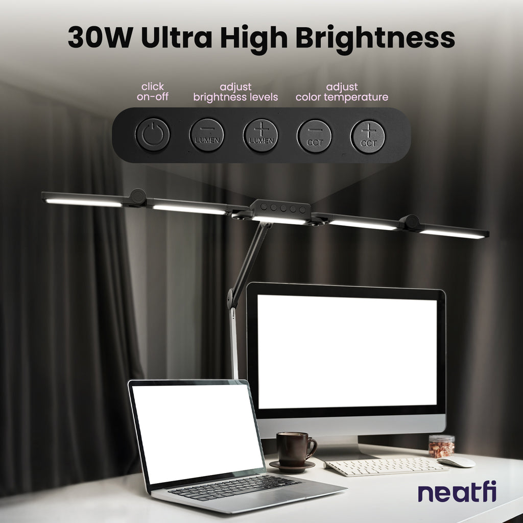 44" Pro LED Desk Lamp with Clamp – 3000 Lumens, CRI 95, Dimmable, 3 Color Modes, Black