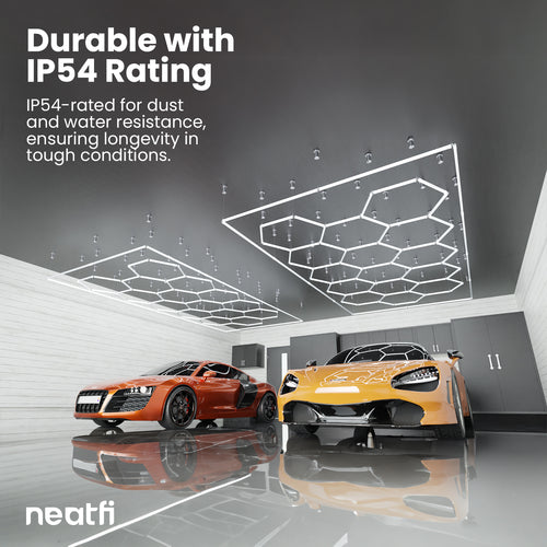 15 Hex Grid LED Ceiling Light with Hanging Kit – 69,600 Lumens for Auto Shop & Gyms, Cool White