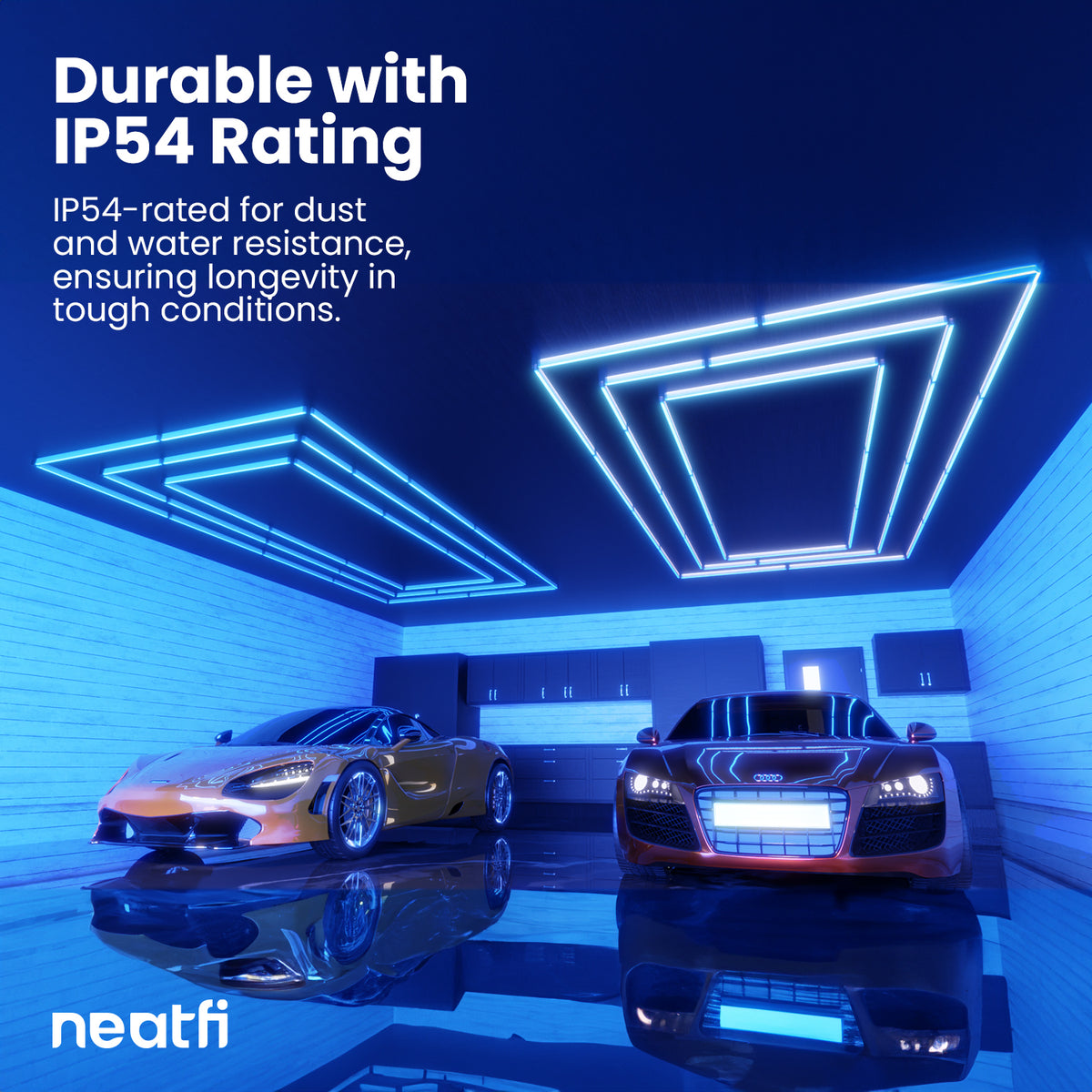 3 Rectangles LED Ceiling Light – 52,800 Lumens, Easy Installation for Shops & Salons, Blue