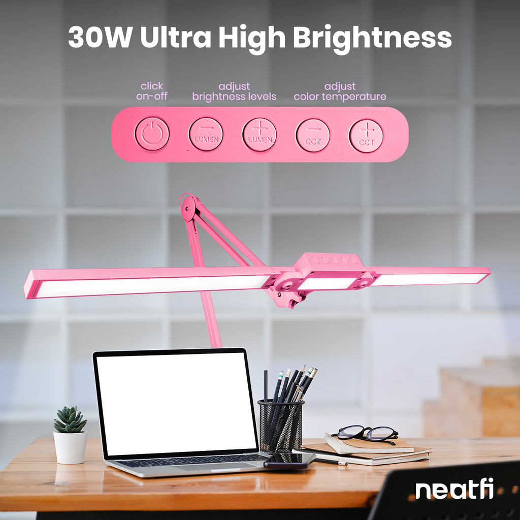 41" Pro LED Task Lamp with Clamp – 3000 Lumens, CRI 95, Dimmable, 3 Color Modes, Pink