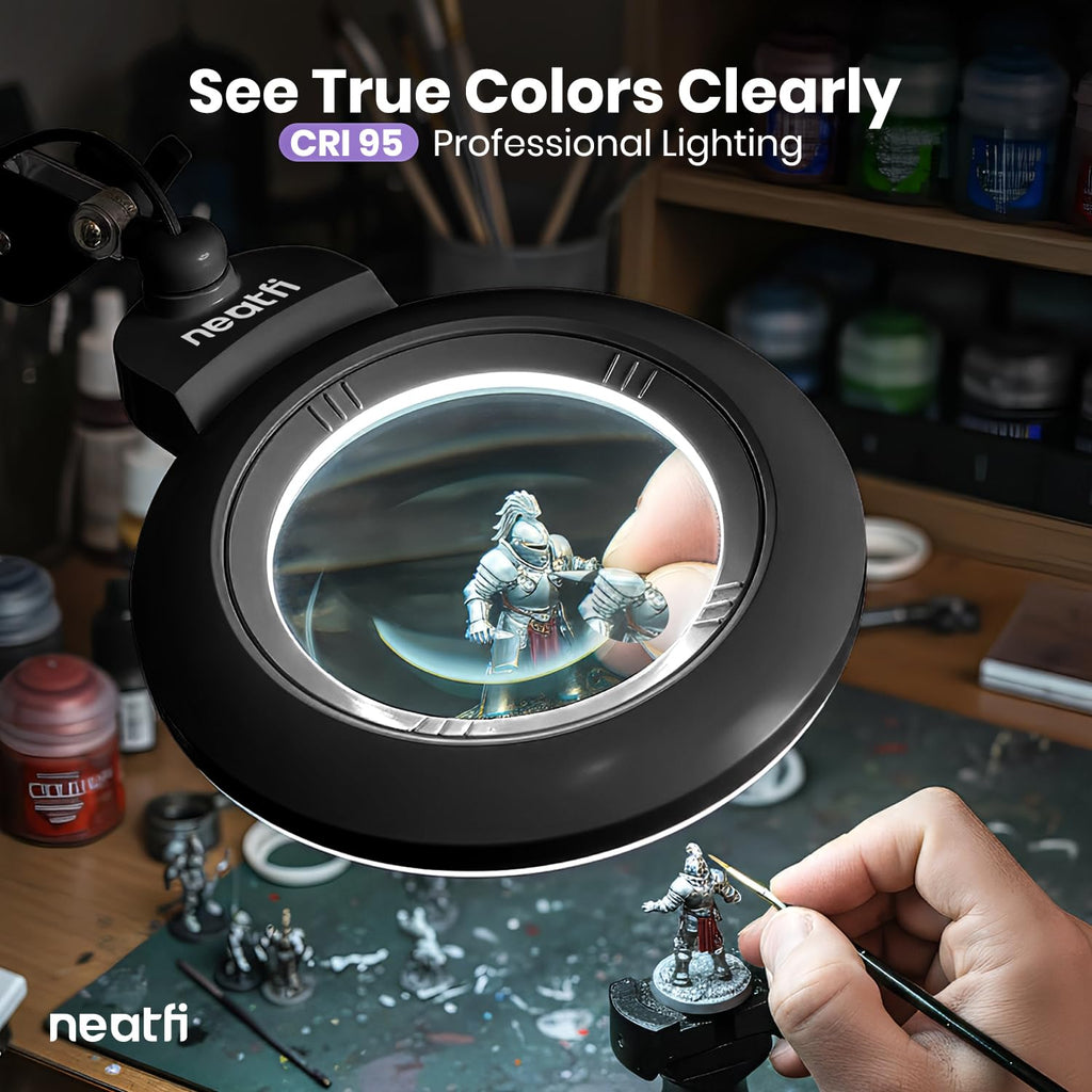 7" Acrylic Lens Pro LED Magnifying Lamp – 5D/20D, CRI 95, Dimmable, Black