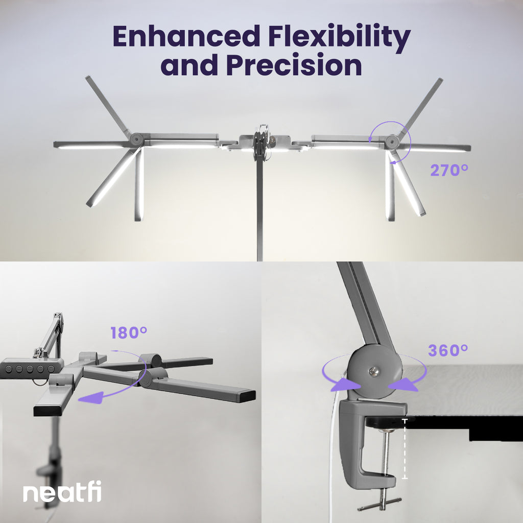 44" Pro LED Desk Lamp with Clamp – 3000 Lumens, CRI 95, Dimmable, 3 Color Modes, Silver