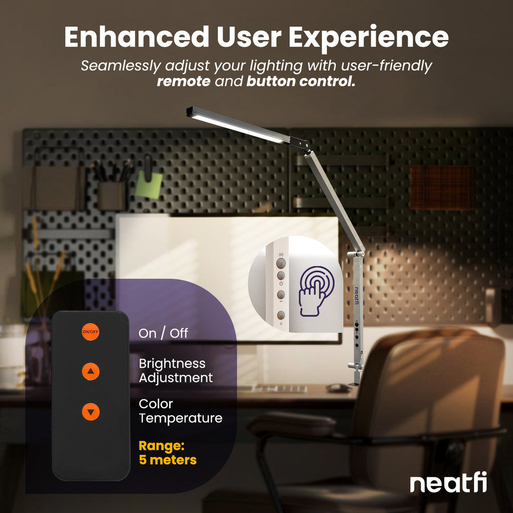 Modern LED Desk Lamp with Clamp, Touch & Remote Controlled