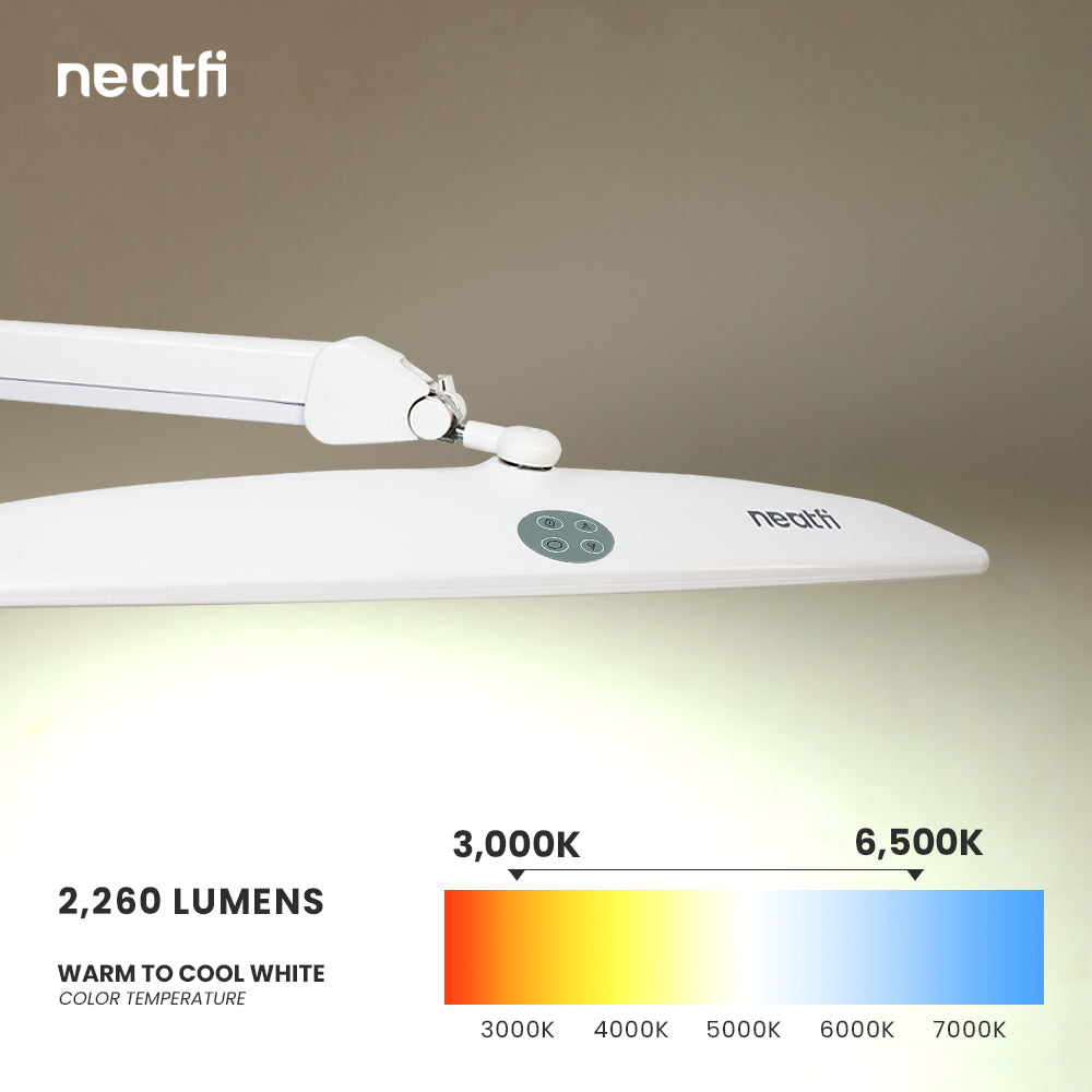 2260 Lumens Elite Task Lamp with Clamp – 22" Wide, 3 Color Modes for Nails & Crafts, White