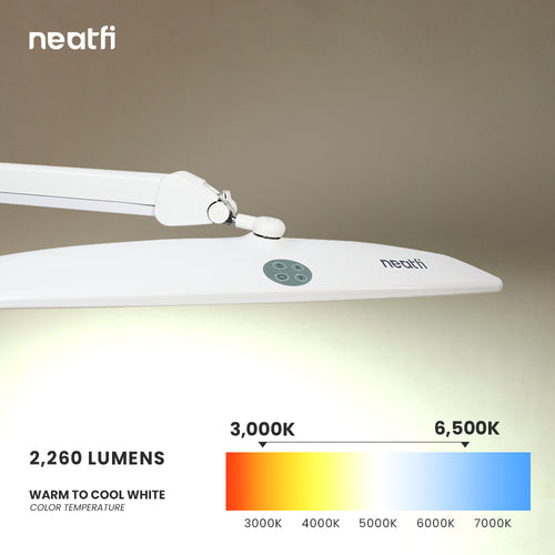 2260 Lumens Elite Task Lamp with Clamp – 22" Wide, 3 Color Modes for Nails & Crafts, White