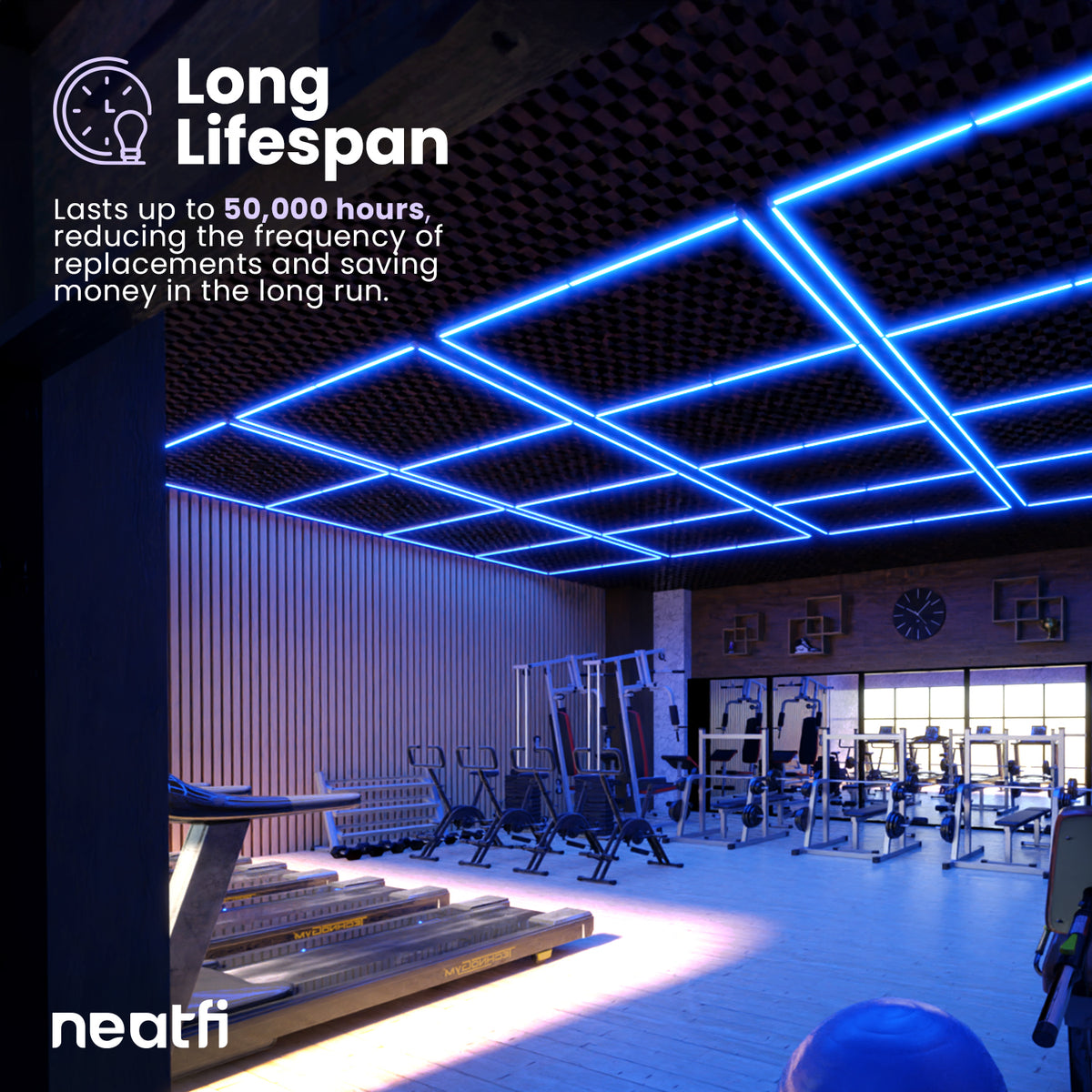 4 Panels LED Ceiling Light – 31,680 Lumens Ultra-Bright for Auto Shops, Warehouse & Gyms, Blue