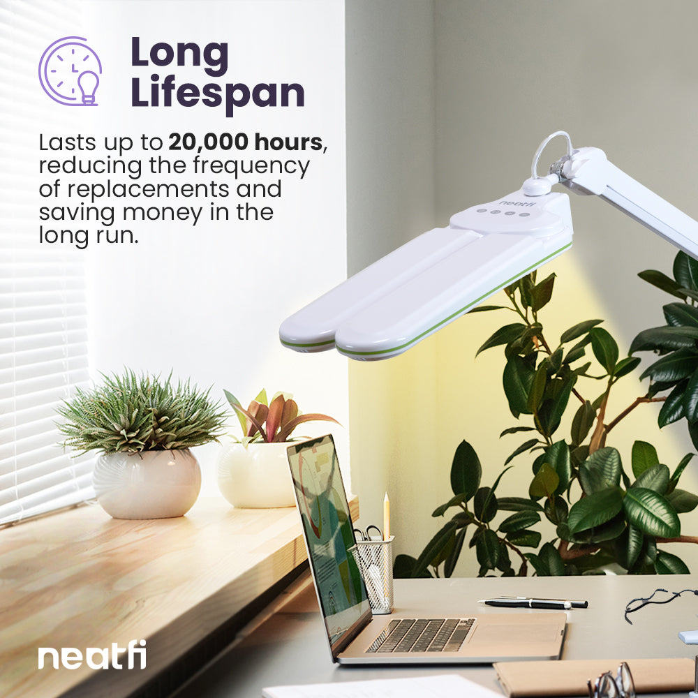 17” Wide Shade Elite LED Desk Lamp with Clamp – 3 Light Modes, Non-Polar Dimming, Green Ring