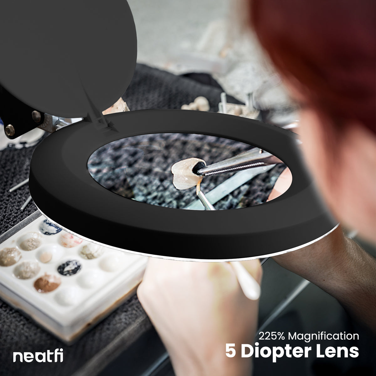5" Lens Magnifying Lamp with Clamp – 5 Diopter, Adjustable Light Modes for Detail Works, Black