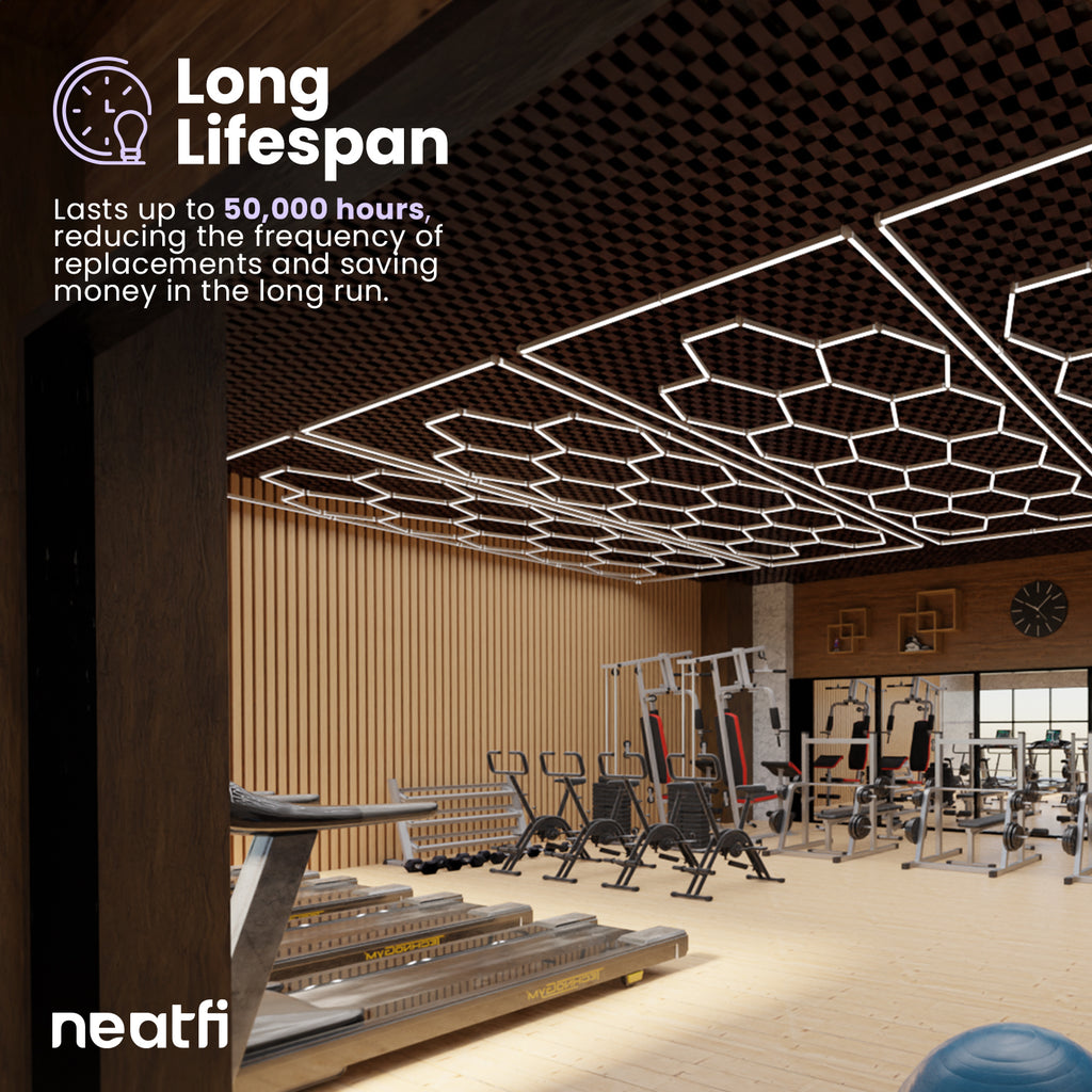 15 Hex Grid LED Ceiling Light with Hanging Kit – 69,600 Lumens for Auto Shop & Gyms, Cool White