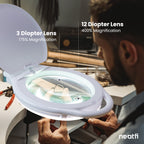 7" Wide Glass Lens Elite LED Magnifying Lamp with Clamp, 3 Diopter & 12 Diopter, 3 Light Modes - White