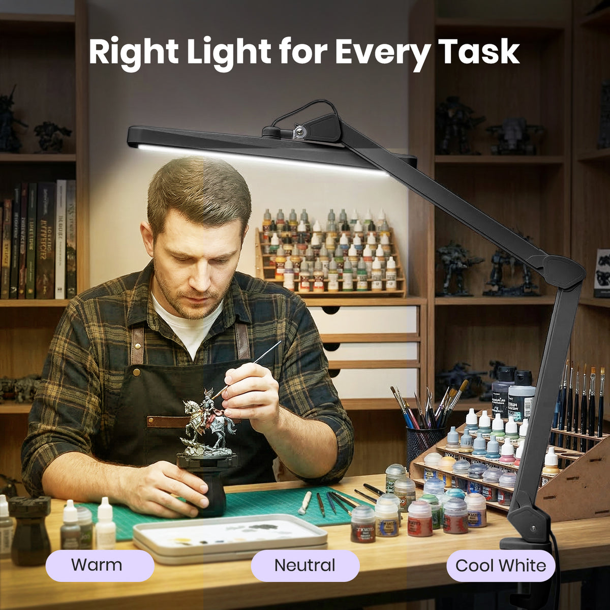 2500 Lumens LED Desk Lamp with Clamp – 22" Wide Shade, 5 Color Modes for Nails & Crafts, Black