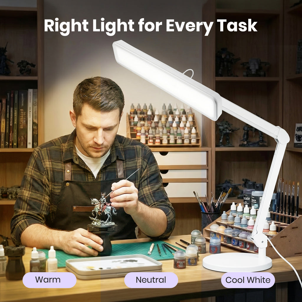 2500 Lumens LED Desk Lamp with Base – 22" Wide Shade, 5 Color Modes for Nails & Crafts, White