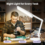 2500 Lumens LED Desk Lamp with Base – 22" Wide Shade, 5 Color Modes for Nails & Crafts, White