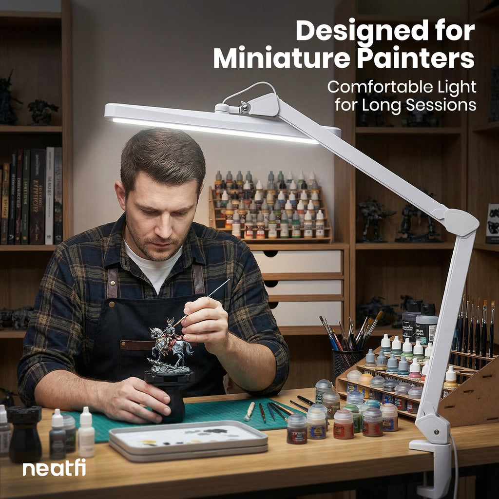 22” Wide Shade LED Desk Lamp with Clamp – 2500 Lumens Task Light for Workbench & Crafts, White