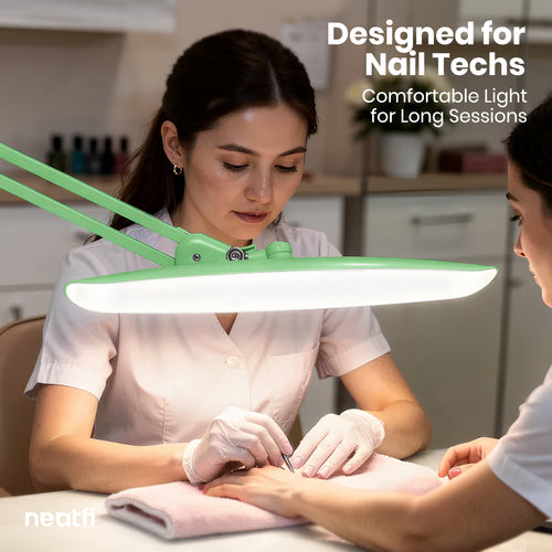 Lámpara LED de escritorio de 20” de ancho con abrazadera – Luz de trabajo de 2200 lúmenes para oficina en casa y manualidades, verde noche