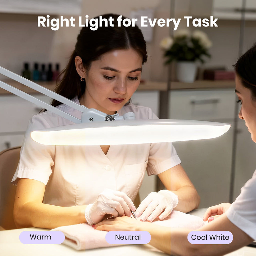 2200 Lumens LED Desk Lamp with Clamp – 20” Wide Shade, 3 Light Modes, Dimmable Task Light, White