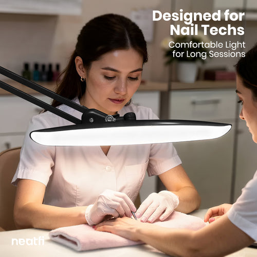 Lámpara de escritorio LED de 20” de ancho con base – Luz de trabajo de 2200 lúmenes para oficina en casa y manualidades, negra