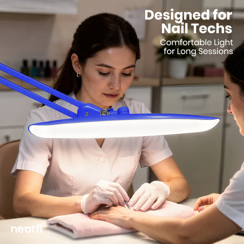 Lámpara de escritorio LED de 20” de ancho con abrazadera – Luz de trabajo de 2200 lúmenes para oficina en casa y manualidades, azul zafiro