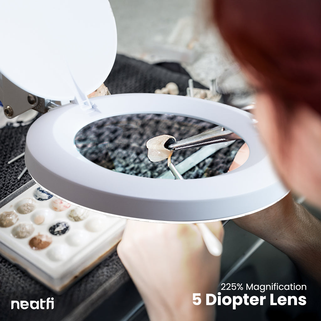 5" Lens Magnifying Lamp with Clamp – 5 Diopter, Adjustable Light Modes for Detail Works, White