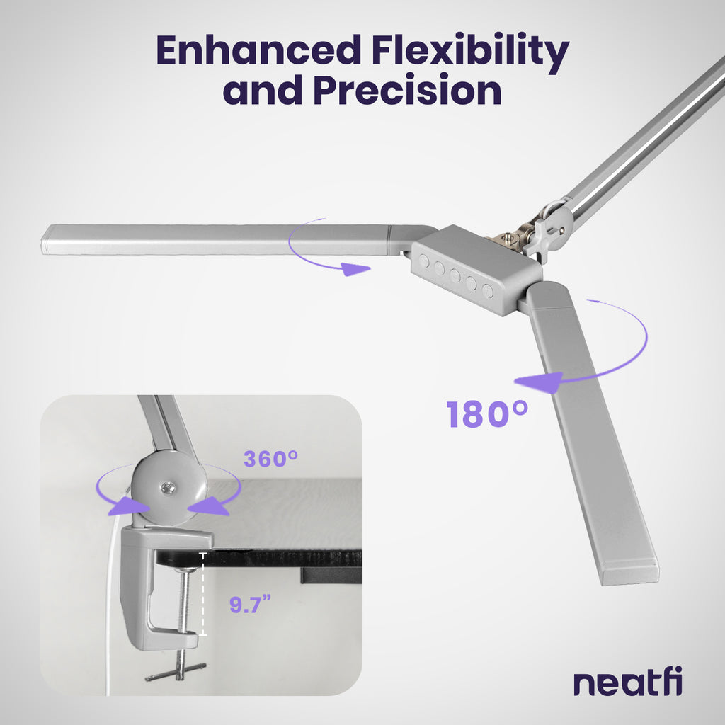 41" Pro LED Task Lamp with Clamp – 3000 Lumens, CRI 95, Dimmable, 3 Color Modes, Silver