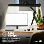 3000 Lumens Flex Desk Lamp with Clamp, Metal Arm – 28" Wide, 5 Light Modes, Dimmable Light, Black