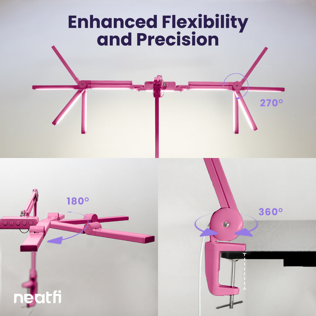 44" Pro LED Desk Lamp with Clamp – 3000 Lumens, CRI 95, Dimmable, 3 Color Modes, Pink (Good-as-New)