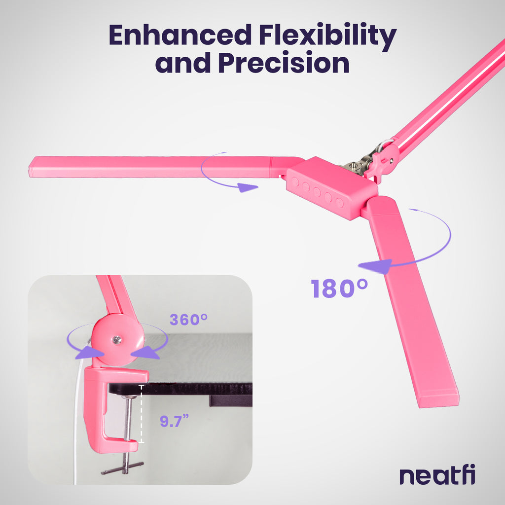 41" Pro LED Task Lamp with Clamp – 3000 Lumens, CRI 95, Dimmable, 3 Color Modes, Pink