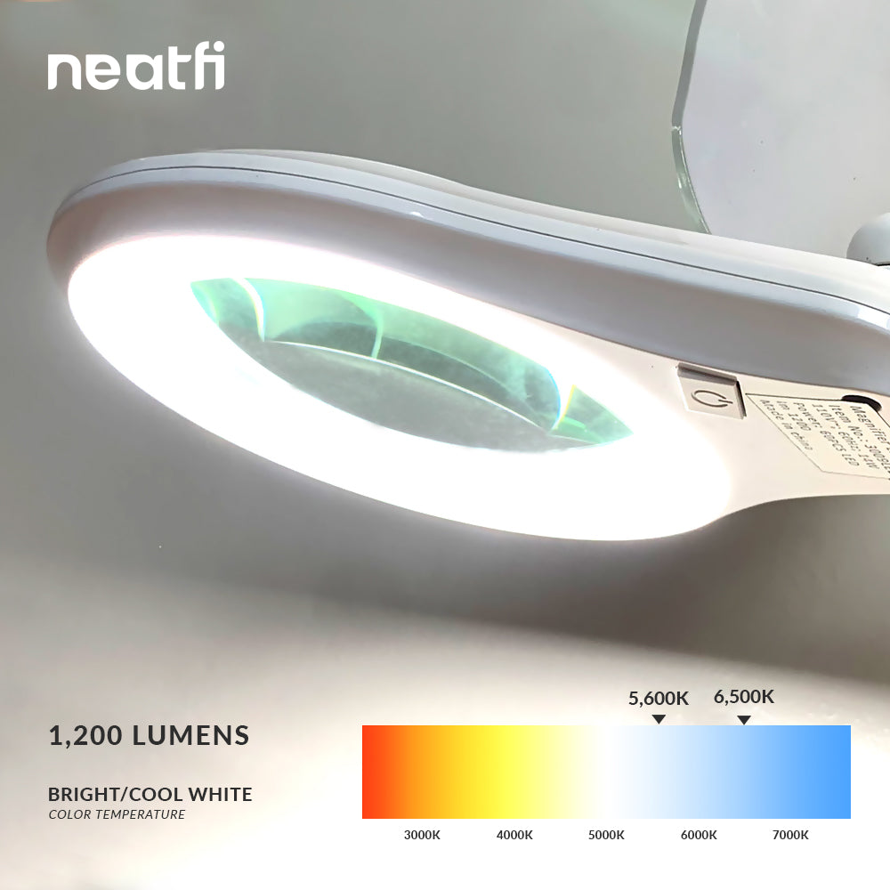 5" Wide 5D Lens – 1200 Lumens LED Magnifying Lamp with Clamp for Crafts & Detail Works, White