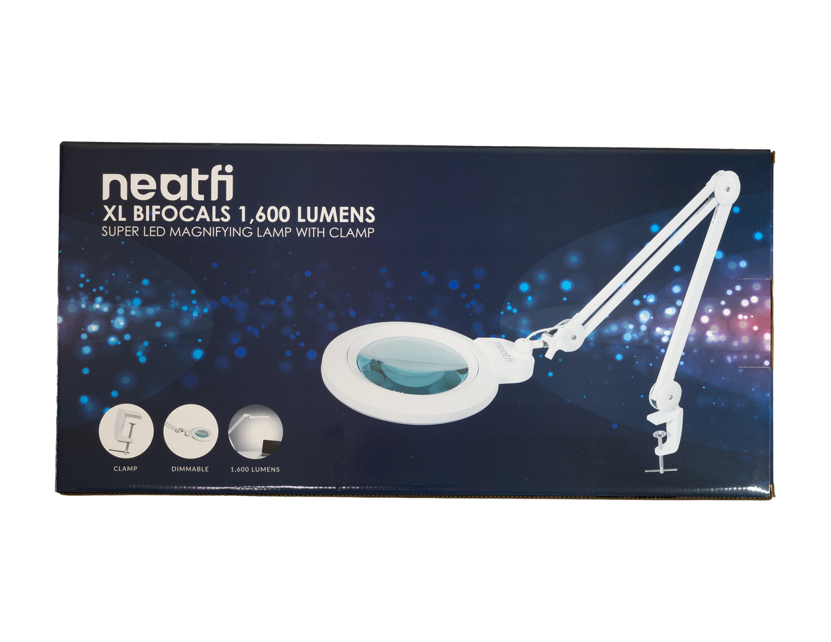 7" Wide Bifocal Lens – 3 Light Modes, 1600 Lumens LED Magnifier Lamp for Detail Works, White