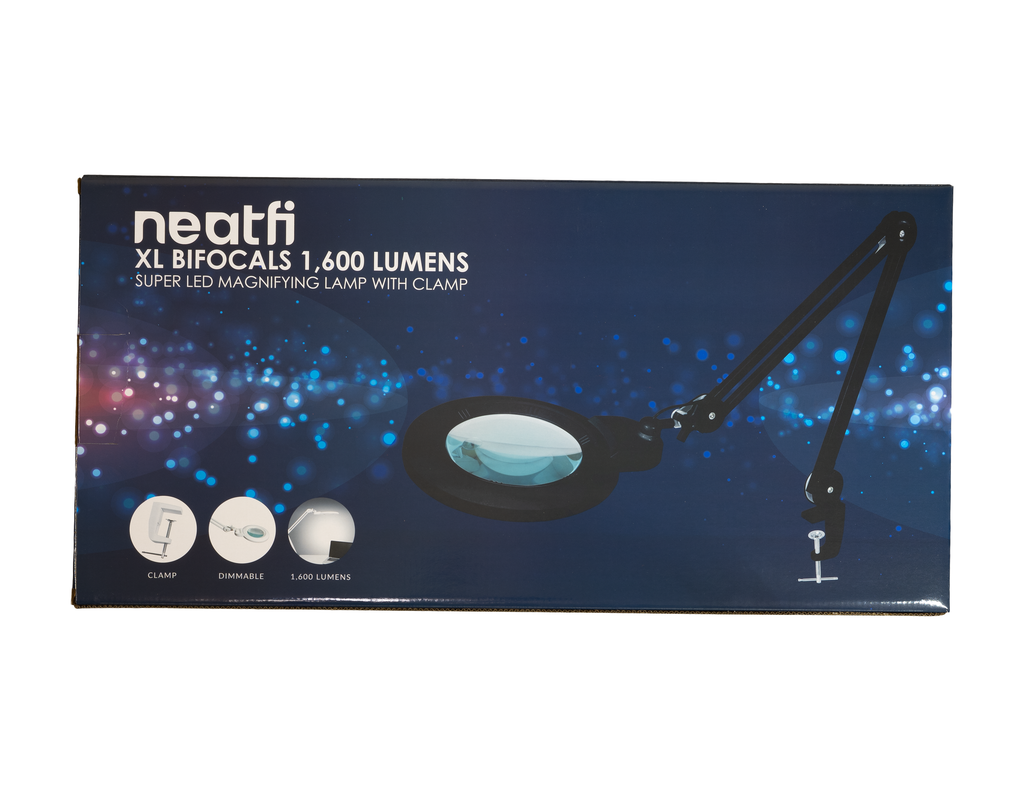 7” Wide Acrylic Lens LED Magnifying Lamp with Clamp – 1600 Lumens, Dimmable for Close Works, Black