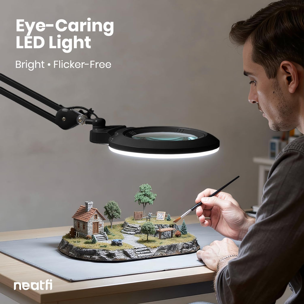 7" Acrylic Lens Pro LED Magnifying Lamp – CRI 95, CCT, 5D/20D Magnification, Black