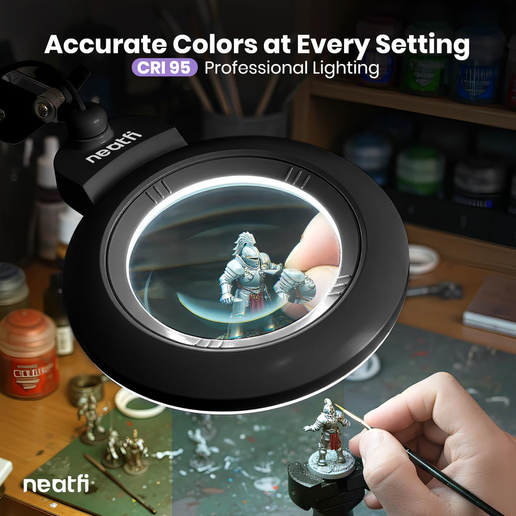 7" Acrylic Lens Pro LED Magnifying Lamp – CRI 95, CCT, 5D/20D Magnification, Black